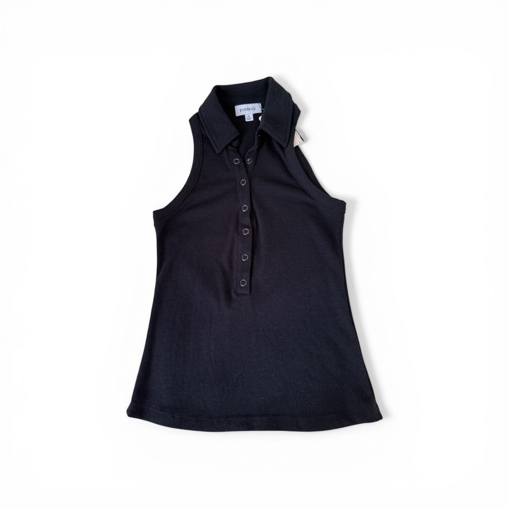 Evereve Black Ribbed Collared Tank - Picture 2 of 5